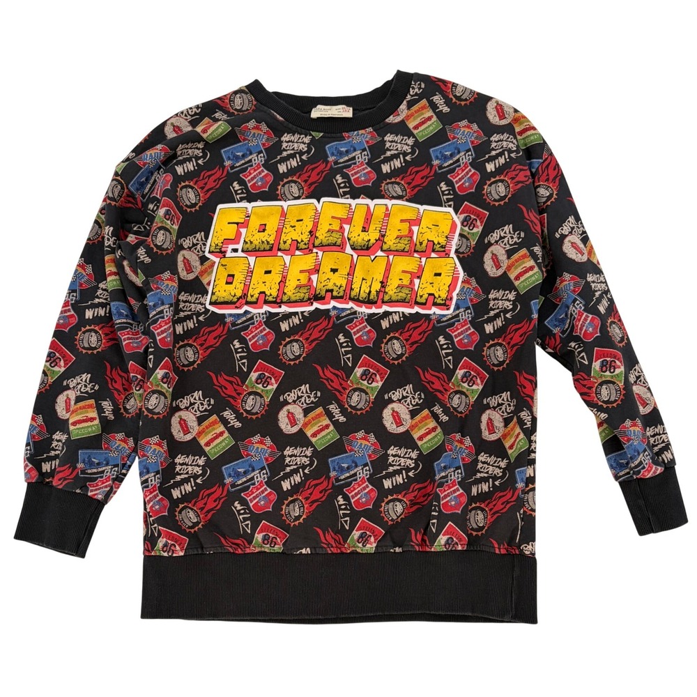 Y2K Moto Racing‎ Graphic Sweatshirt Forever Dreamer Streetwear Size 13/14